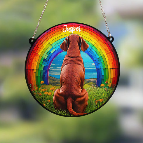 Vizsla Rainbow Bridge Personalised Stained Glass Effect Suncatcher